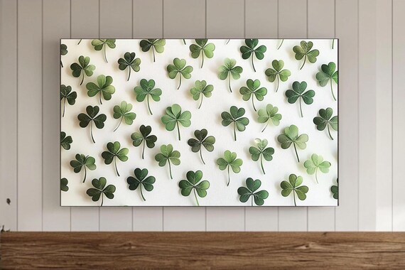 Four Leaf Clover Pattern In Greens On White Modern Art Print