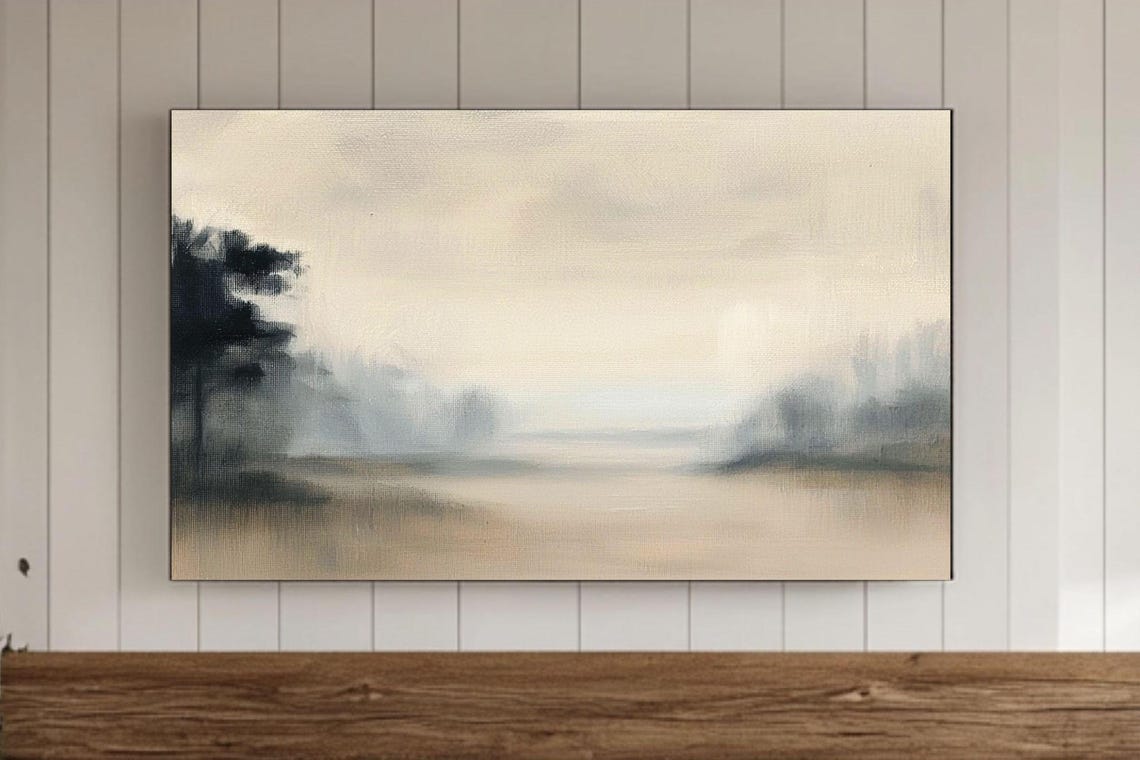 Calm Neutral Abstract Field Landscape Muted Beige Painting Poster