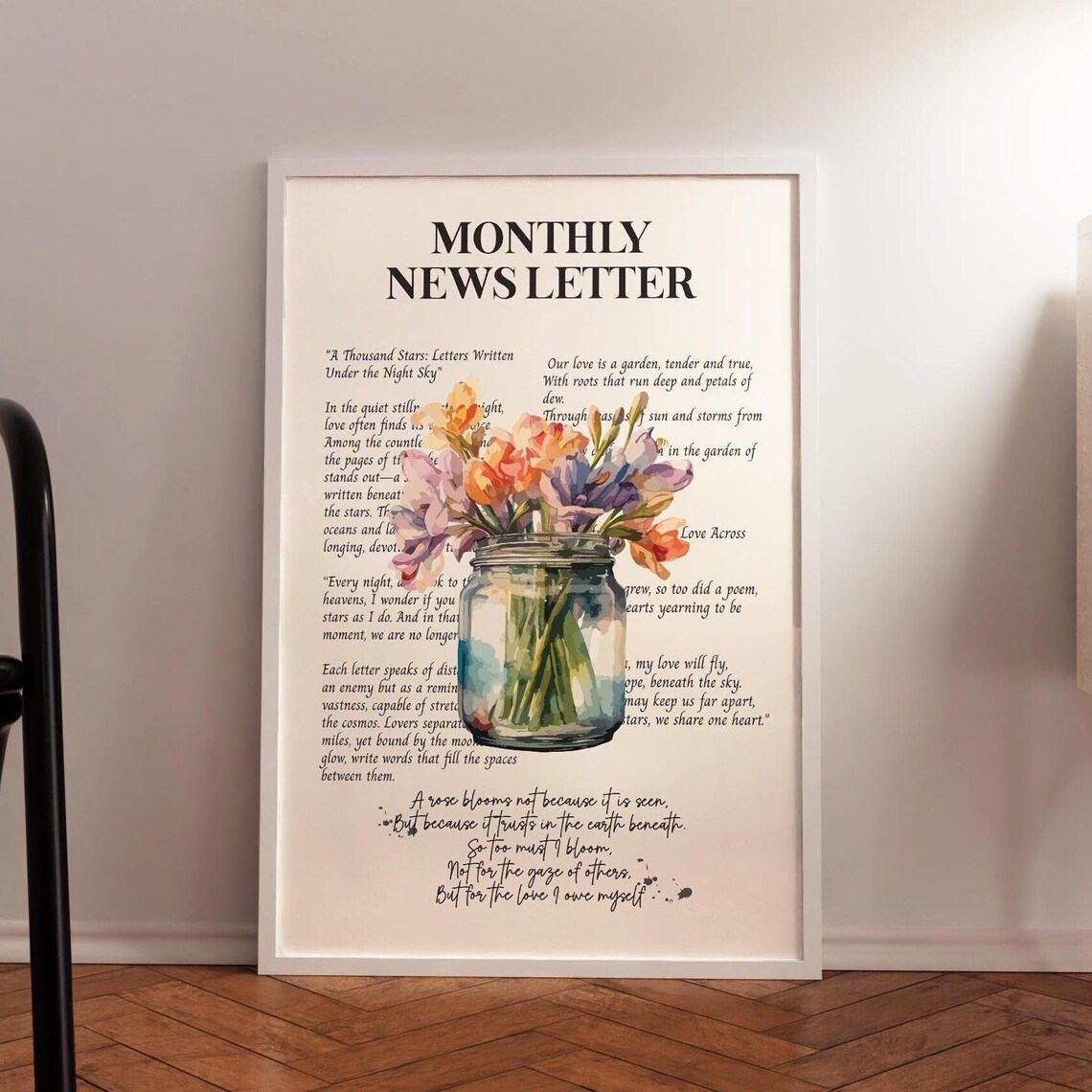 Monthly Newsletter Love Letter Watercolor Floral Romance Poster