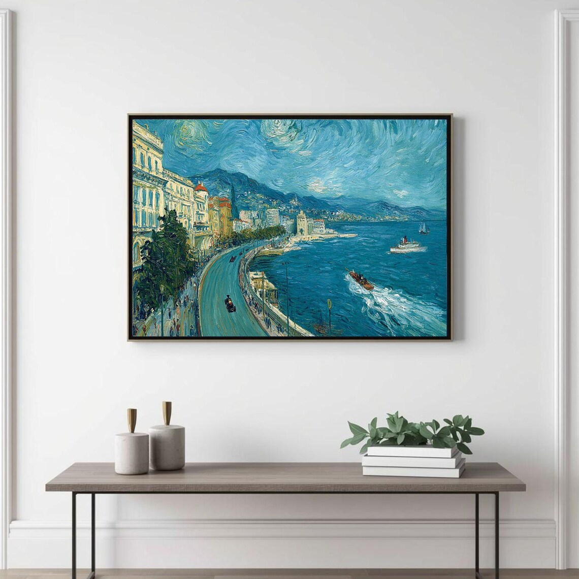 Van Gogh Style Coastal Promenade Seafront Impasto Art Poster