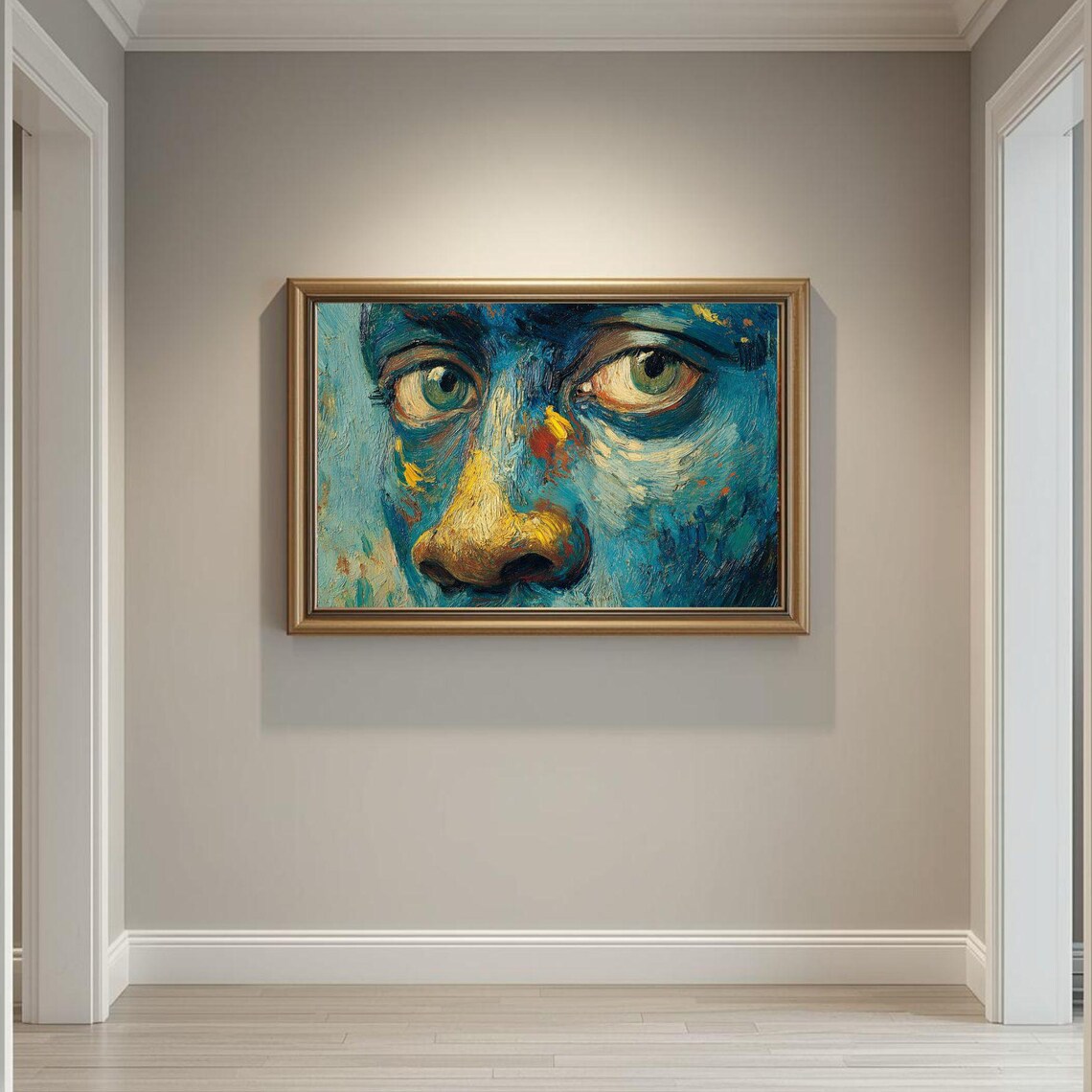 Blue Gaze Close Up Eyes Impasto Portrait Contemporary Poster
