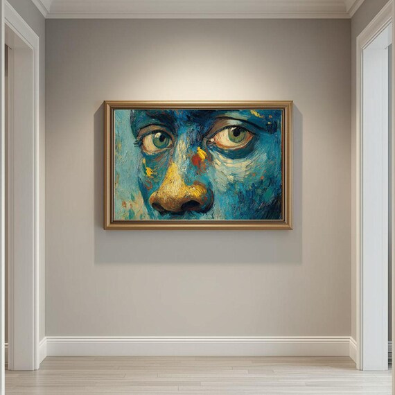 Blue Gaze Close Up Eyes Impasto Portrait Contemporary Poster