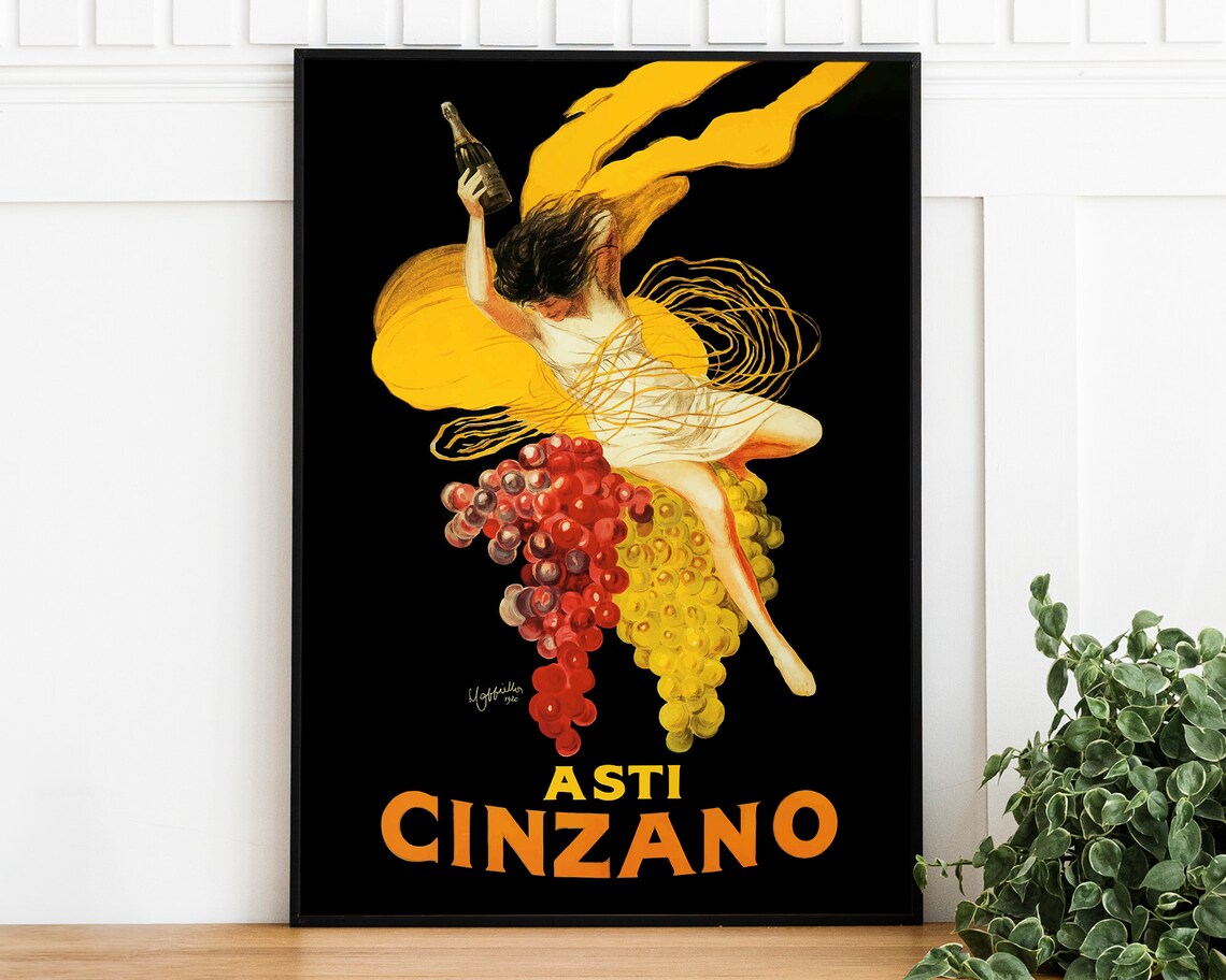 Asti Cinzano Grapes Dancing Woman Vintage Italian Advertising Poster