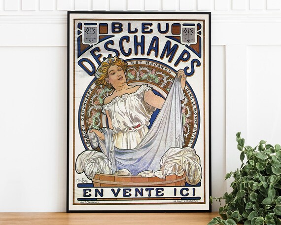 Alphonse Mucha Bleu Deschamps Laundry Art Nouveau Advertising Poster