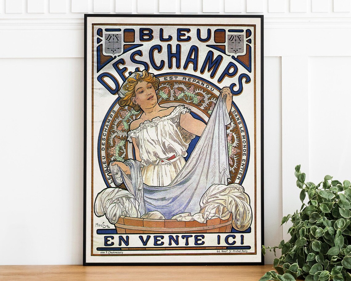 Alphonse Mucha Bleu Deschamps Laundry Art Nouveau Advertising Poster