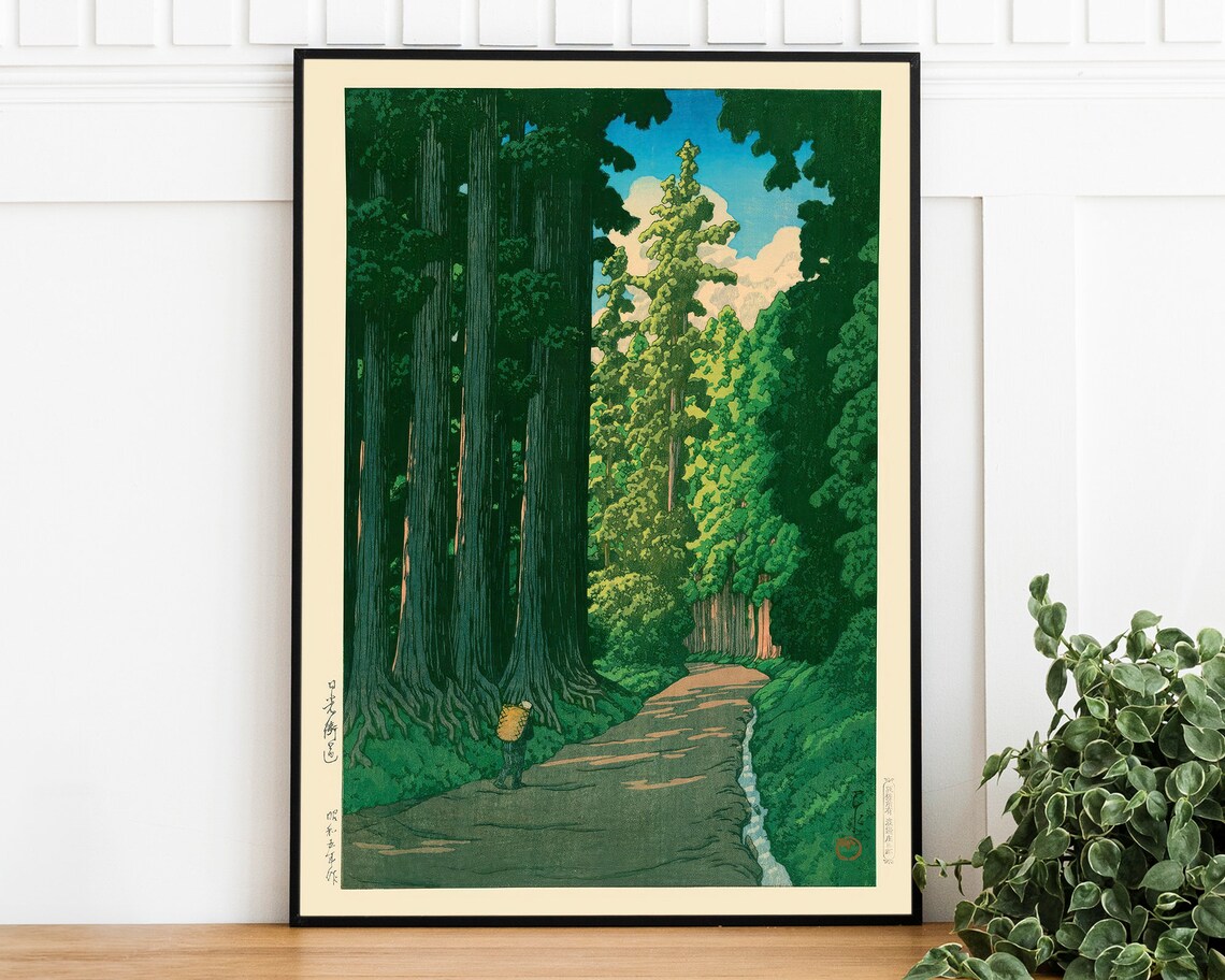Road To Nikko Vintage Japanese Cedar Forest Woodblock Art Poster