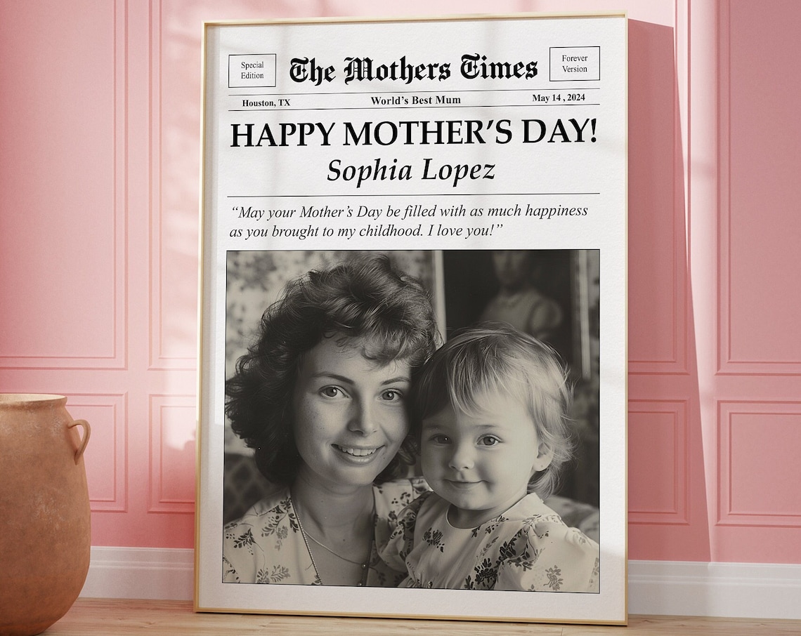 Custom Mothers Day Newspaper Print, Personalized Gift