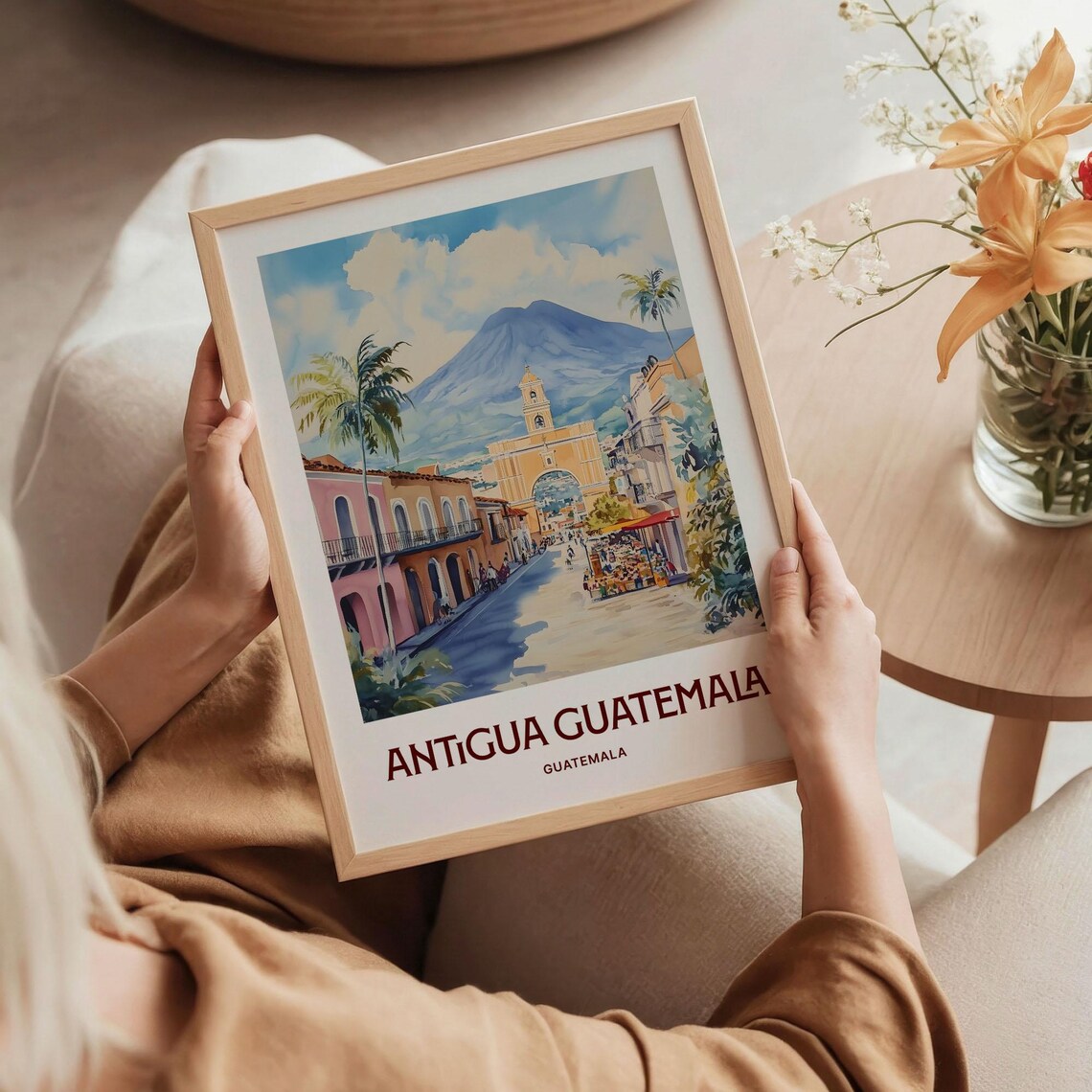 Antigua Guatemala Colonial Arch Volcano Street Watercolor City Poster - Image 5