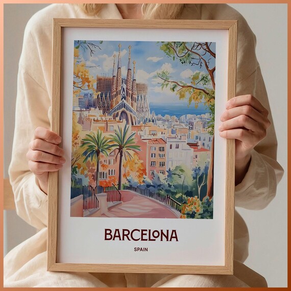 Barcelona Spain Sagrada Familia Cathedral Watercolor Travel Poster
