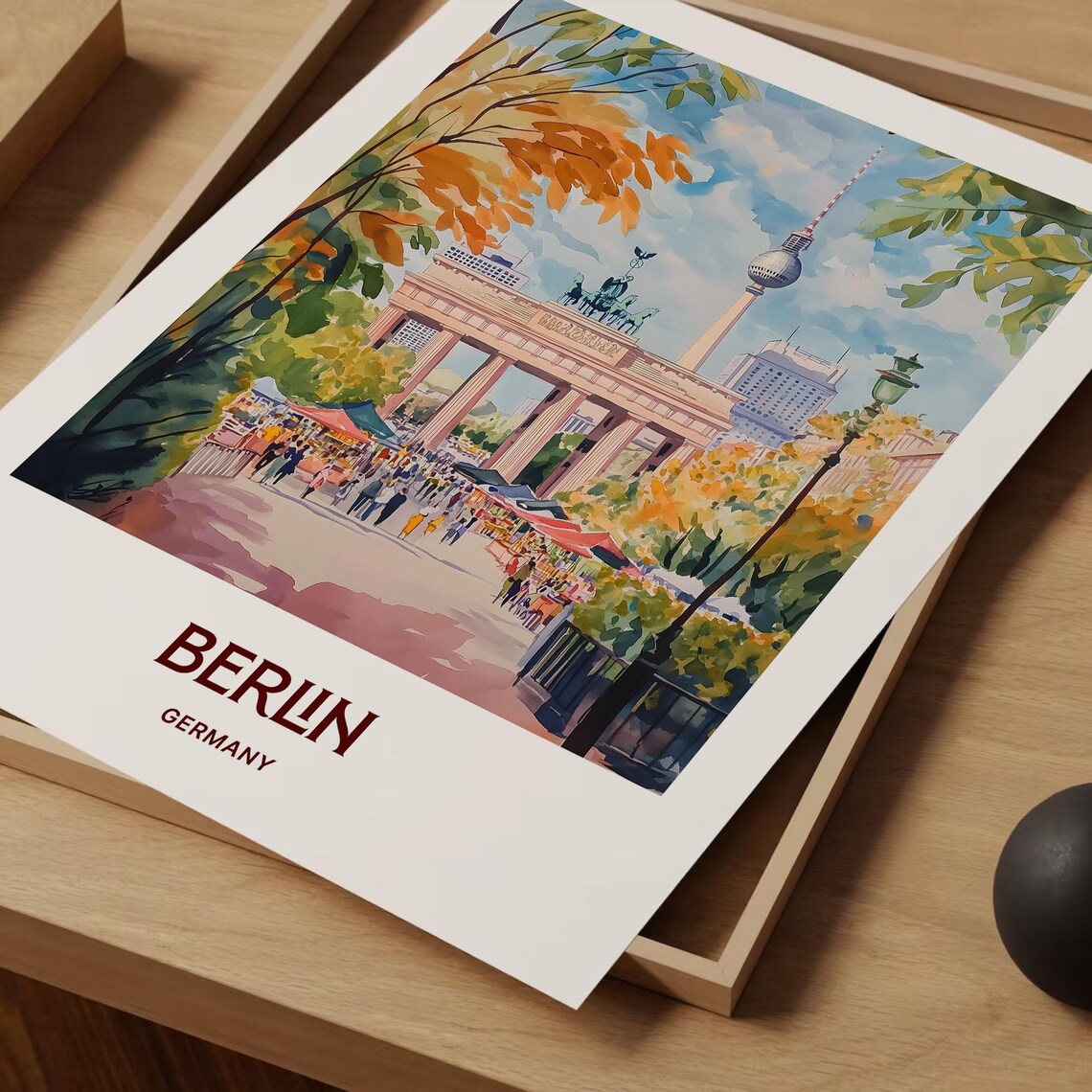 Berlin Germany Brandenburg Gate Market Watercolor Travel Poster - Image 2