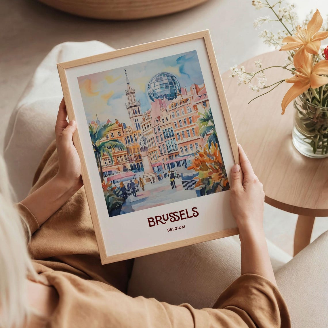 Brussels Belgium Watercolor Cityscape with Atomium Landmark Poster - Image 5