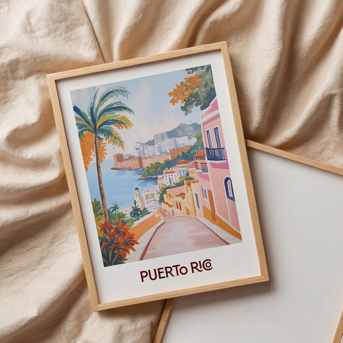 San Juan Puerto Rico El Morro Fort Old Town Street Watercolor Travel Poster - Image 3