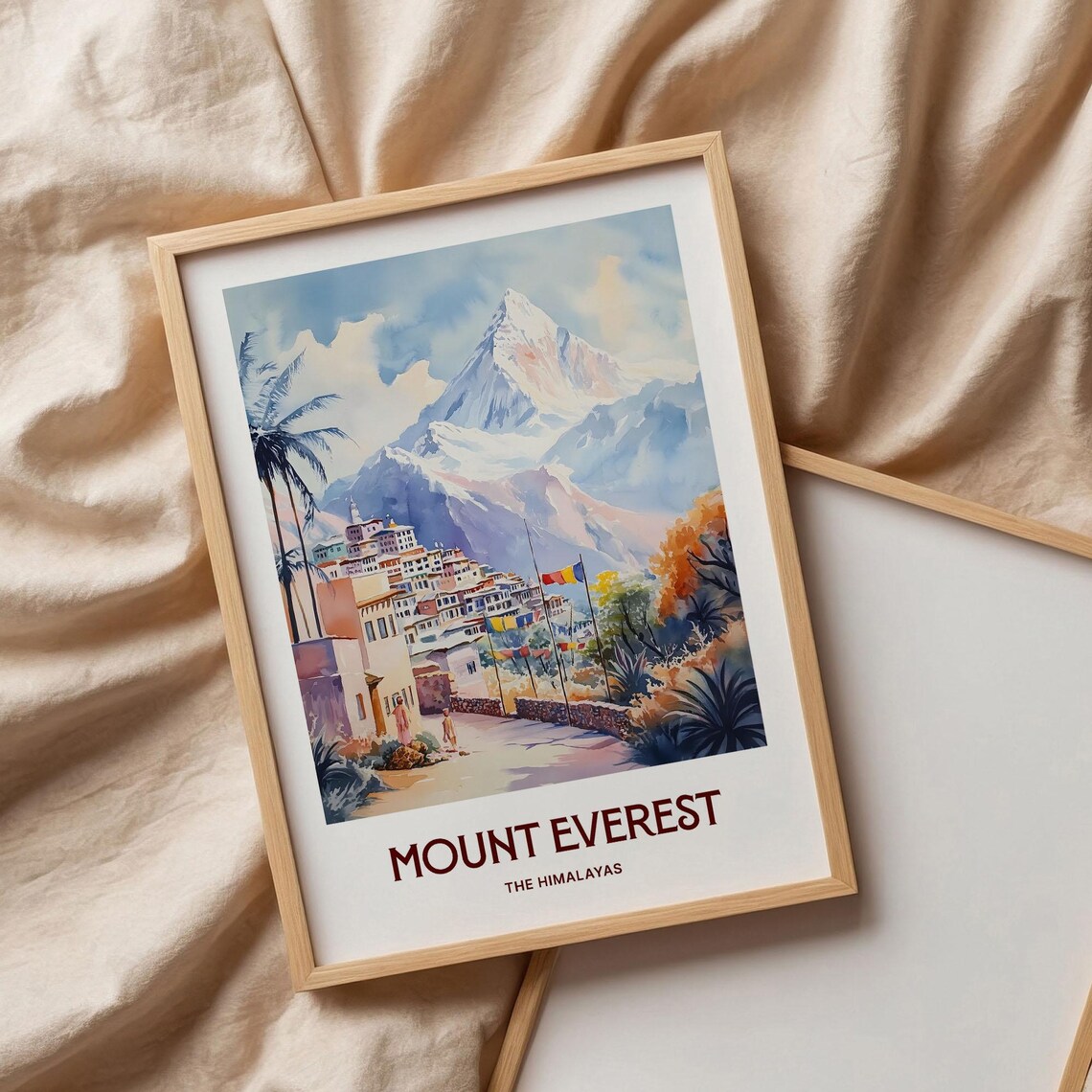 Mount Everest Himalayas Snow Peak Village Prayer Flags Travel Poster - Image 3