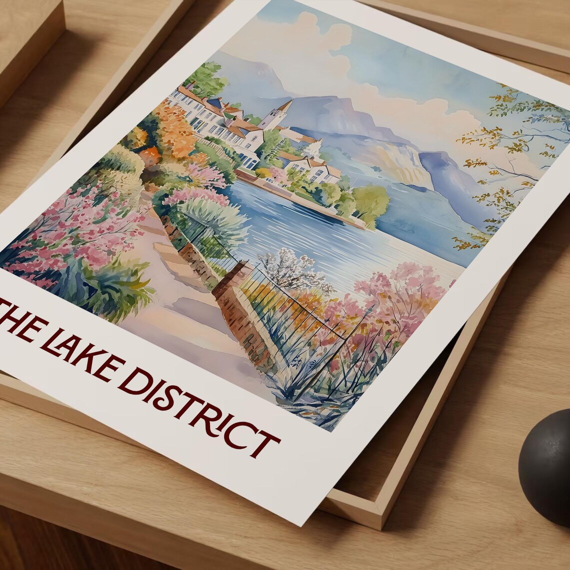 The Lake District England Pastel Lakeside Village Fells Poster - Image 2