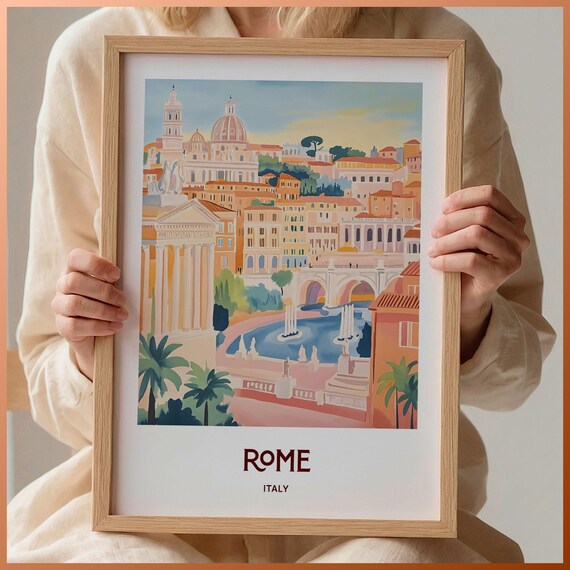 Rome Italy St Peter's Basilica Fountain Watercolor Travel Poster