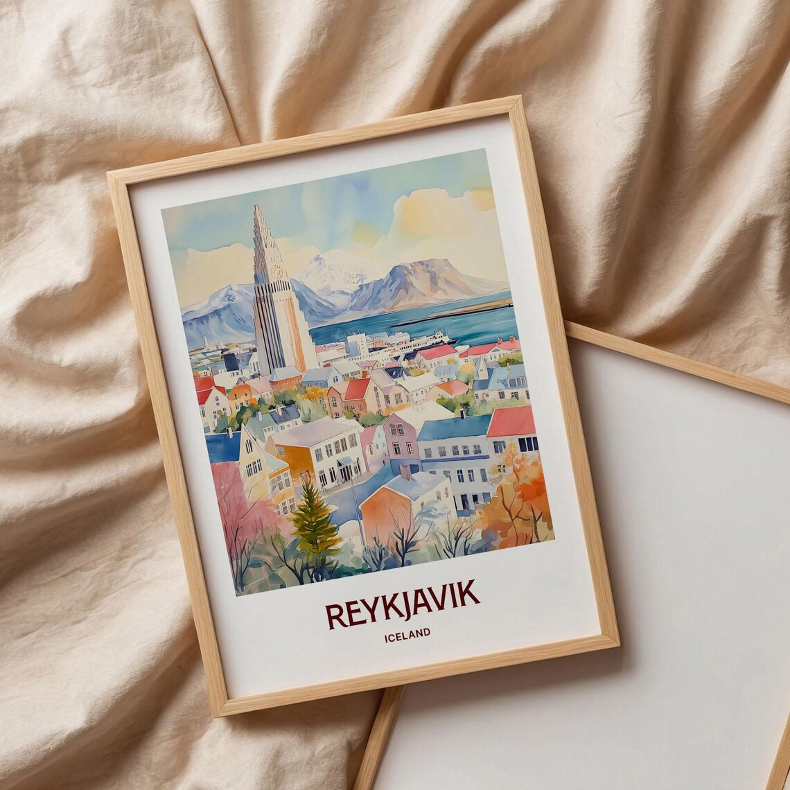 Reykjavik Iceland Pastel Hallgrimskirkja Church Harbor View Poster - Image 3