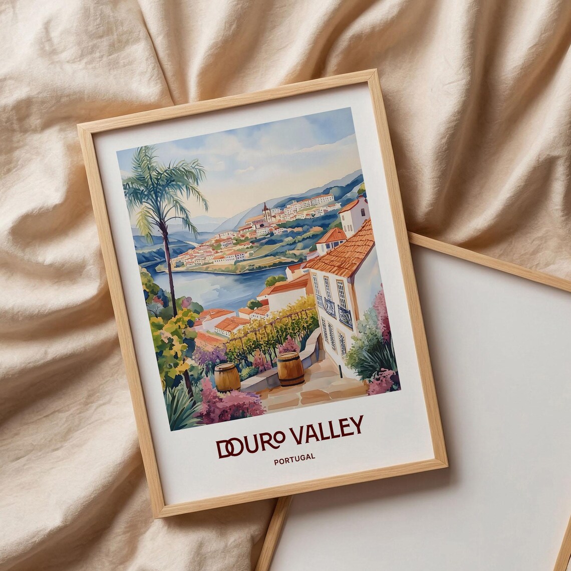 Douro Valley Vineyards River Portugal Wine Travel Watercolor Poster - Image 3