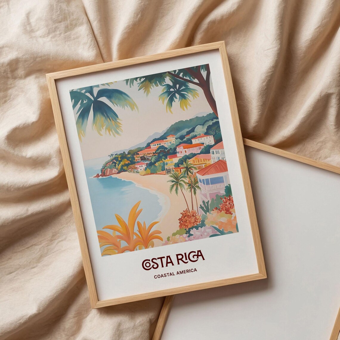 Costa Rica Tropical Beach Town Coast Travel Illustration Poster - Image 3