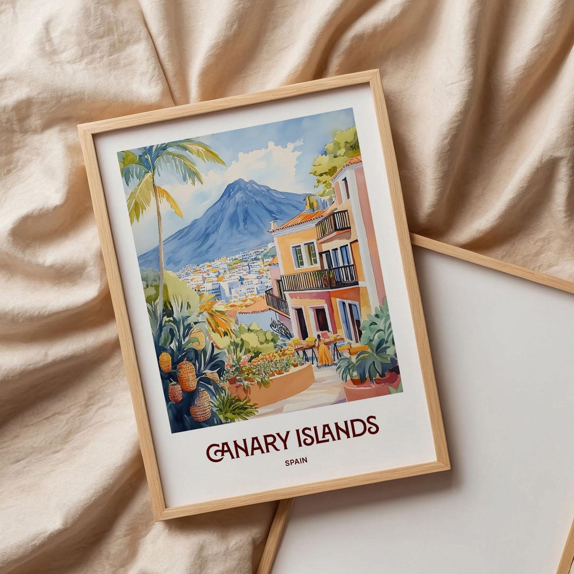 Canary Islands Spain Volcano Peak Town Watercolor Island Poster - Image 3