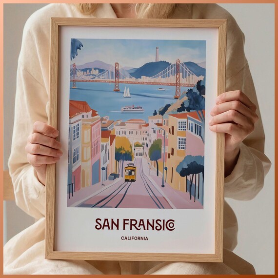 San Francisco California Golden Gate Bridge Cable Car Poster