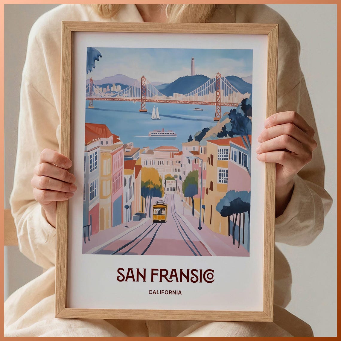 San Francisco California Golden Gate Bridge Cable Car Poster