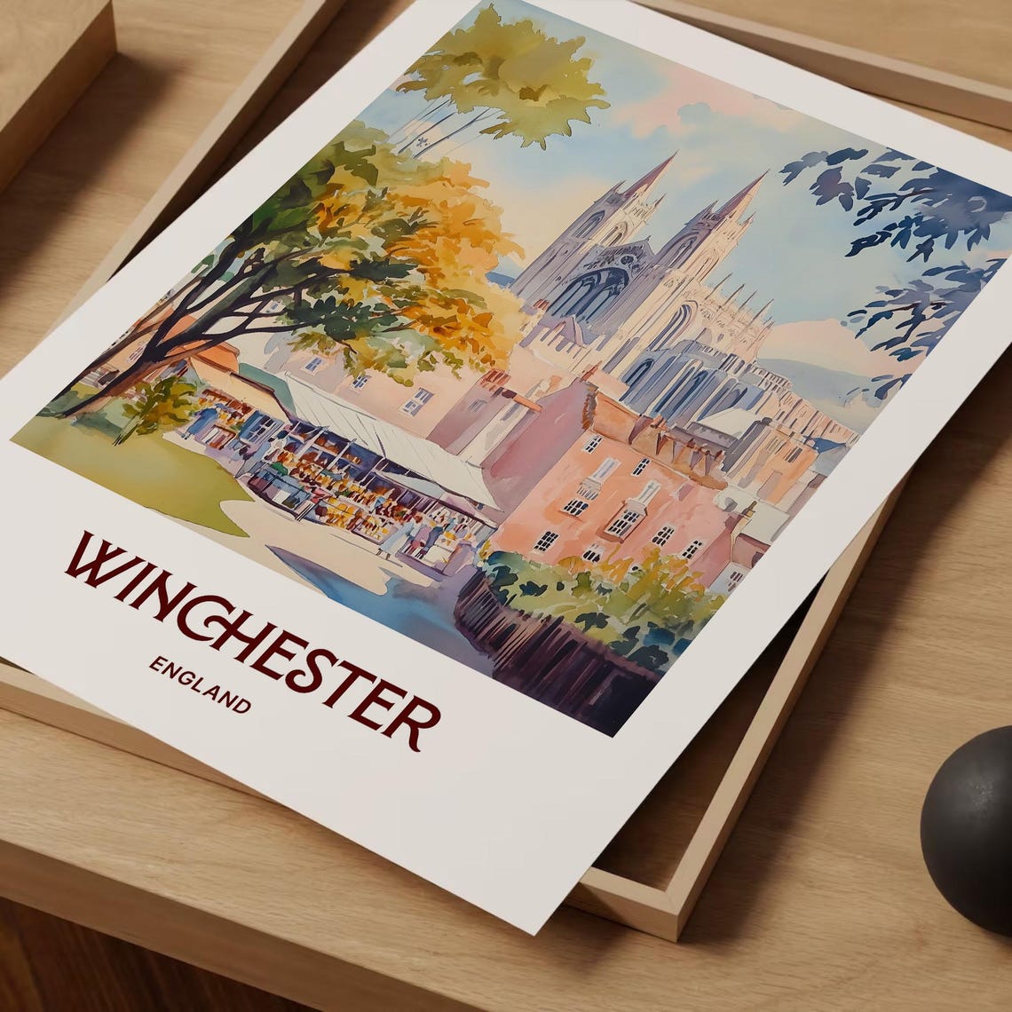 Winchester England Cathedral Market Square Watercolor Travel Poster - Image 2