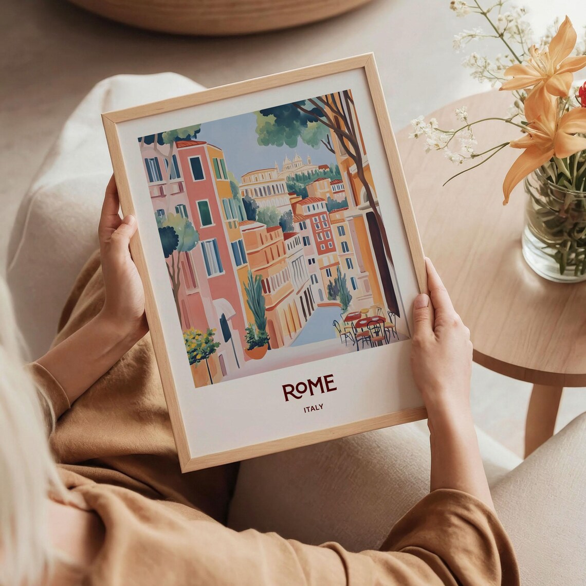 Rome Italy Colosseum Street Cafes Minimalist Travel Art Poster - Image 5