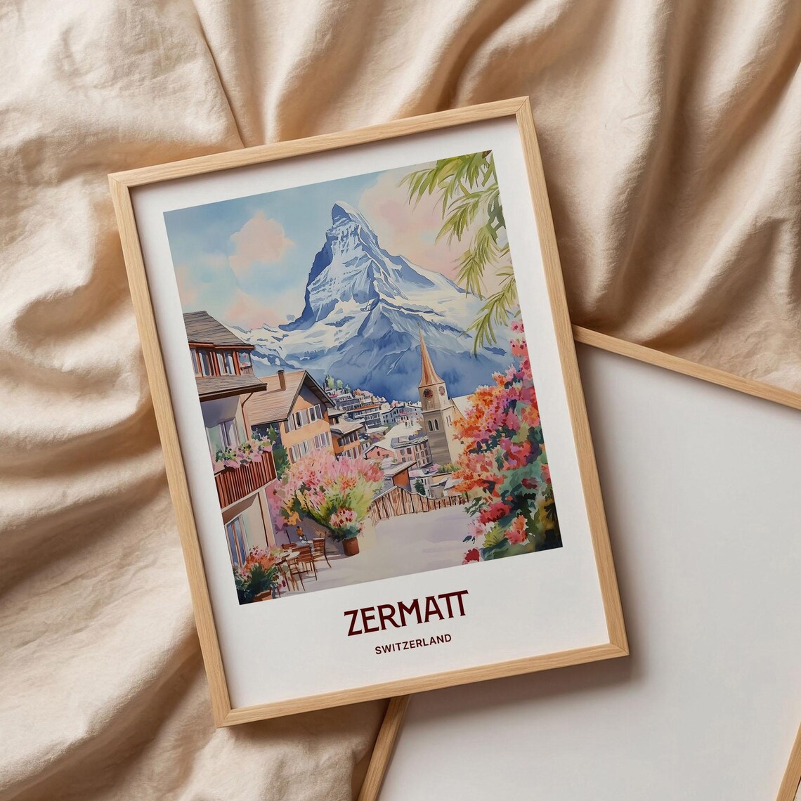 Zermatt Switzerland Watercolor Matterhorn Village Street Poster - Image 3