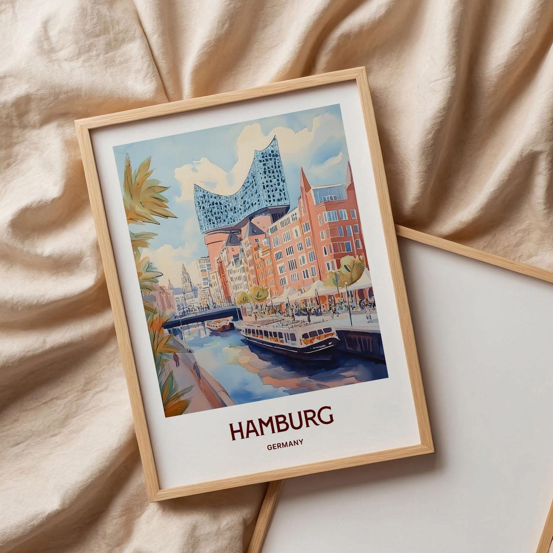Hamburg Germany Elbphilharmonie Harbor Canal Pastel Travel Poster - Image 3