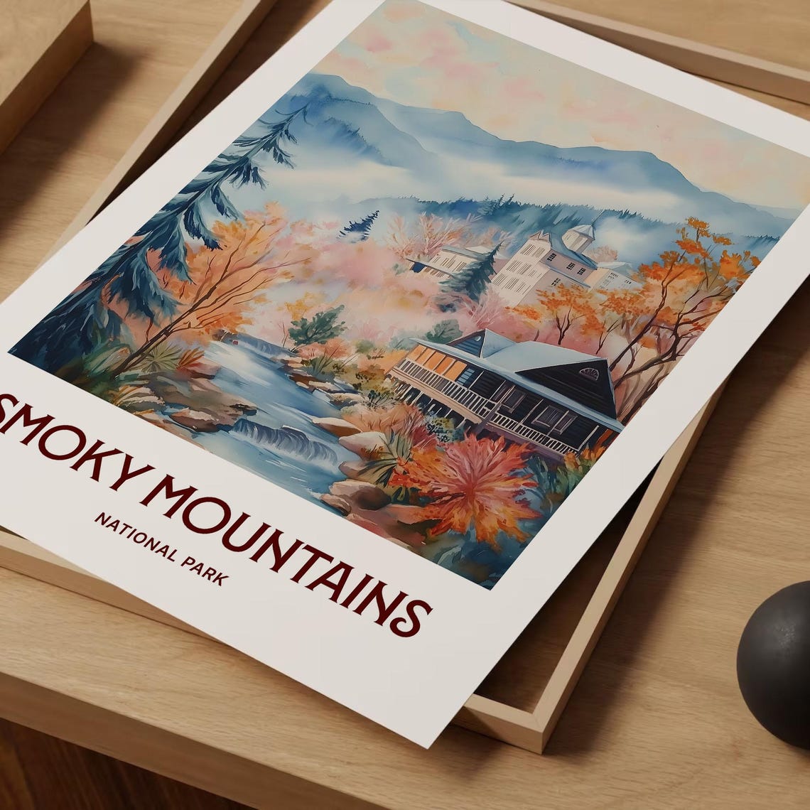 Great Smoky Mountains National Park Autumn Cabin Stream Poster - Image 2
