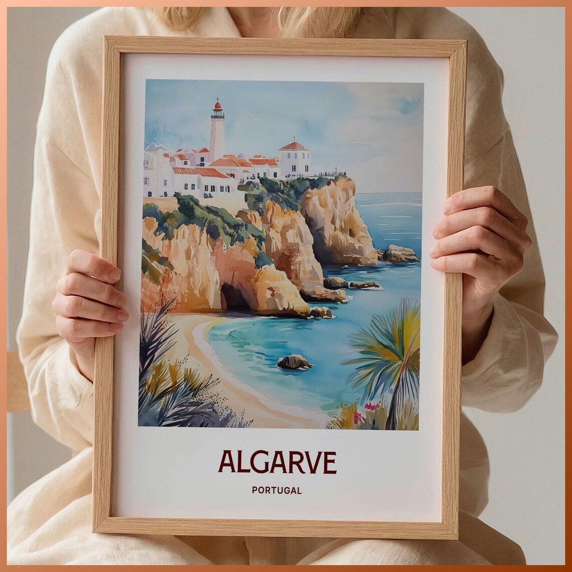 Algarve Portugal Travel Print Minimalist Coastal Art Algarve Coast Poster Pastel Cityscape Wall Decor Retro Travel Aesthetic C35 577