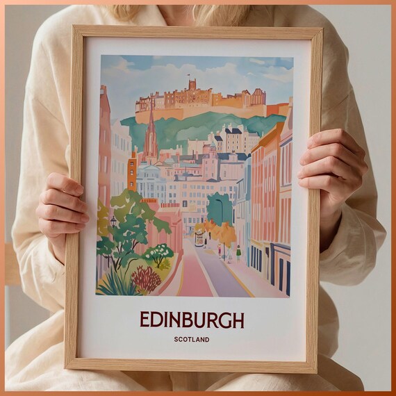 Edinburgh Scotland Castle View Historic Street Watercolor Travel Poster