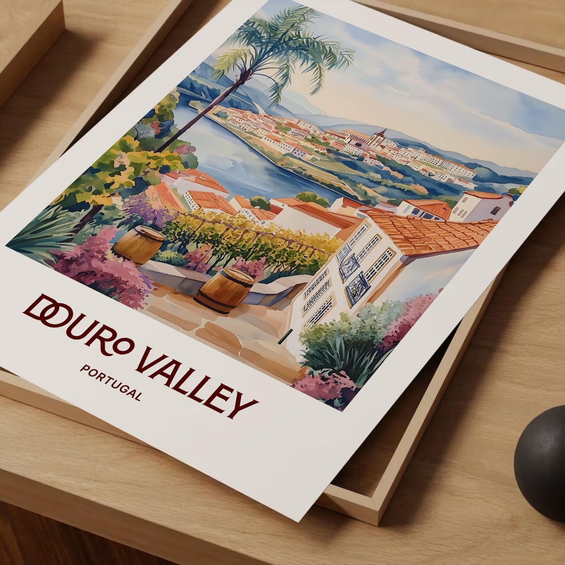 Douro Valley Vineyards River Portugal Wine Travel Watercolor Poster - Image 2