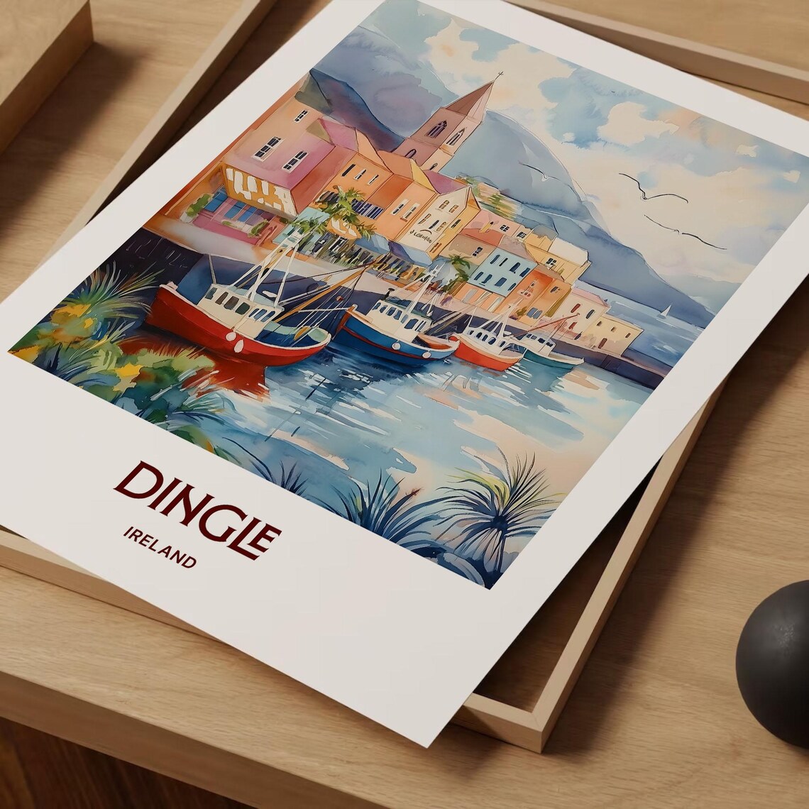 Dingle Ireland Harbor Fishing Boats Watercolor Travel Poster - Image 2