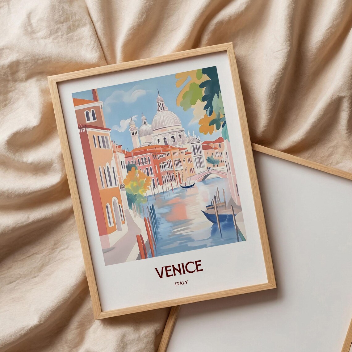 Venice Italy Grand Canal Gondolas Domed Church Watercolor Travel Poster - Image 3