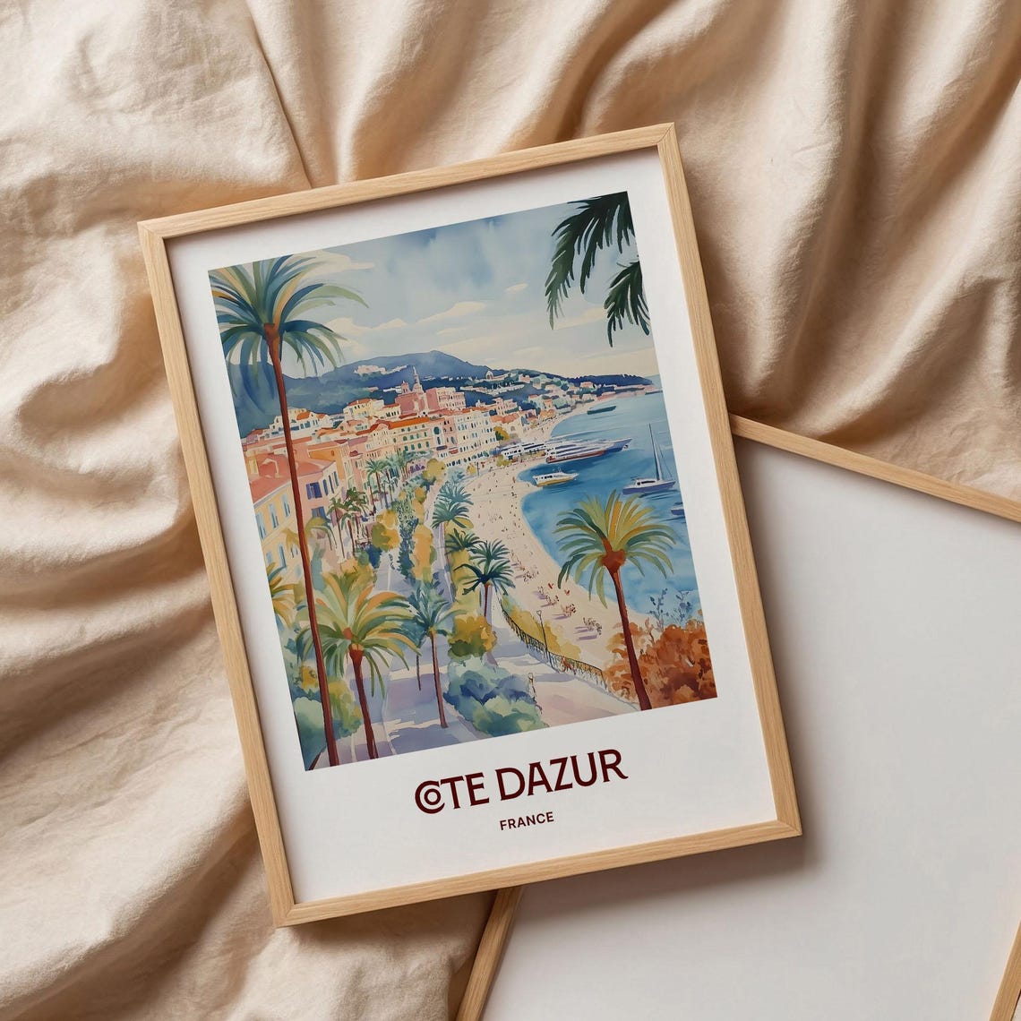 Cote dAzur France Riviera Palm Beach Watercolor Travel Poster - Image 3