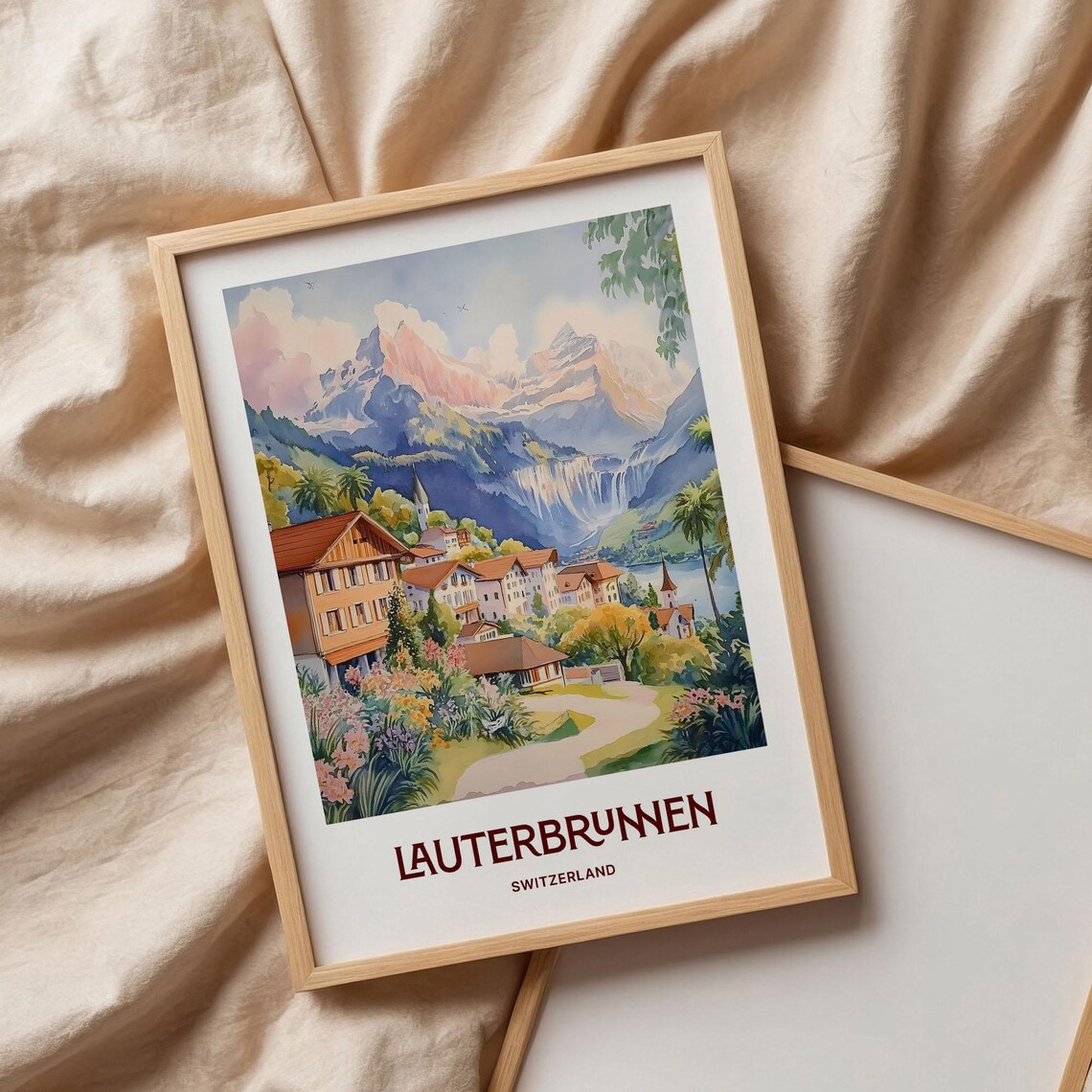 Lauterbrunnen Valley Waterfalls Switzerland Alpine Watercolor Poster - Image 3
