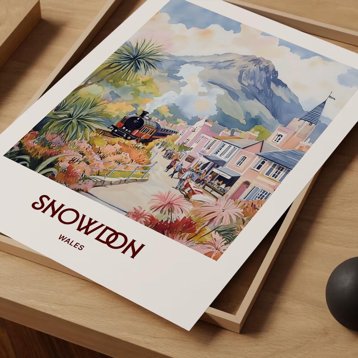 Snowdon Wales Mountain Village Steam Train Watercolor Peak Print - Image 2