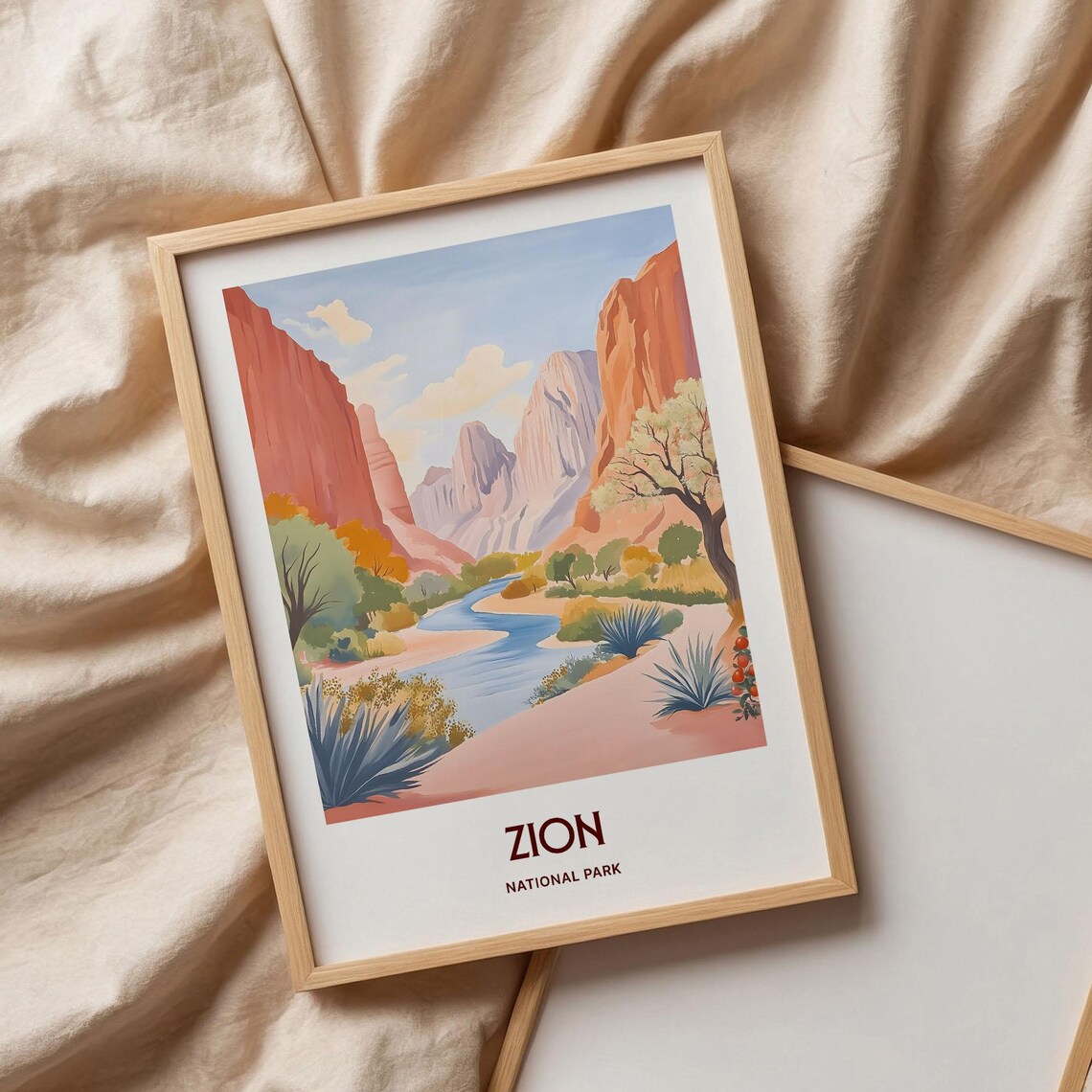 Zion National Park Utah Red Rock Canyon River Travel Art Poster - Image 3