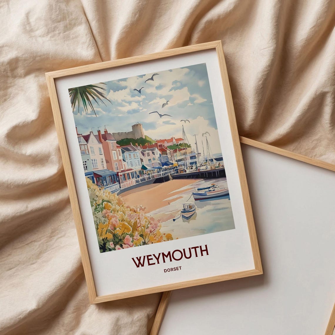 Weymouth Dorset Harbor Esplanade Boats Watercolor Travel Poster - Image 3