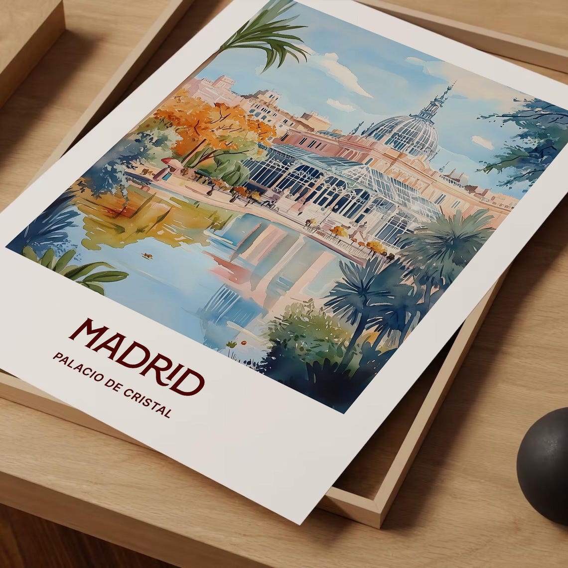 Madrid Palacio de Cristal Park Watercolor Poster Retiro Reflection - Image 2