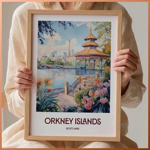 Orkney Islands Scotland Riverside Pavilion Garden Travel Poster