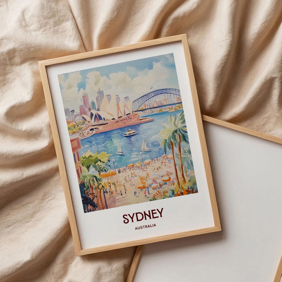 Sydney Australia Pastel Opera House Harbour Bridge Scene Poster - Image 3