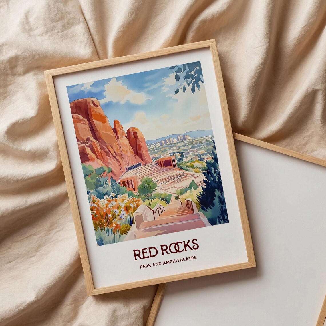 Red Rocks Amphitheatre Colorado Park Watercolor Travel Poster - Image 3