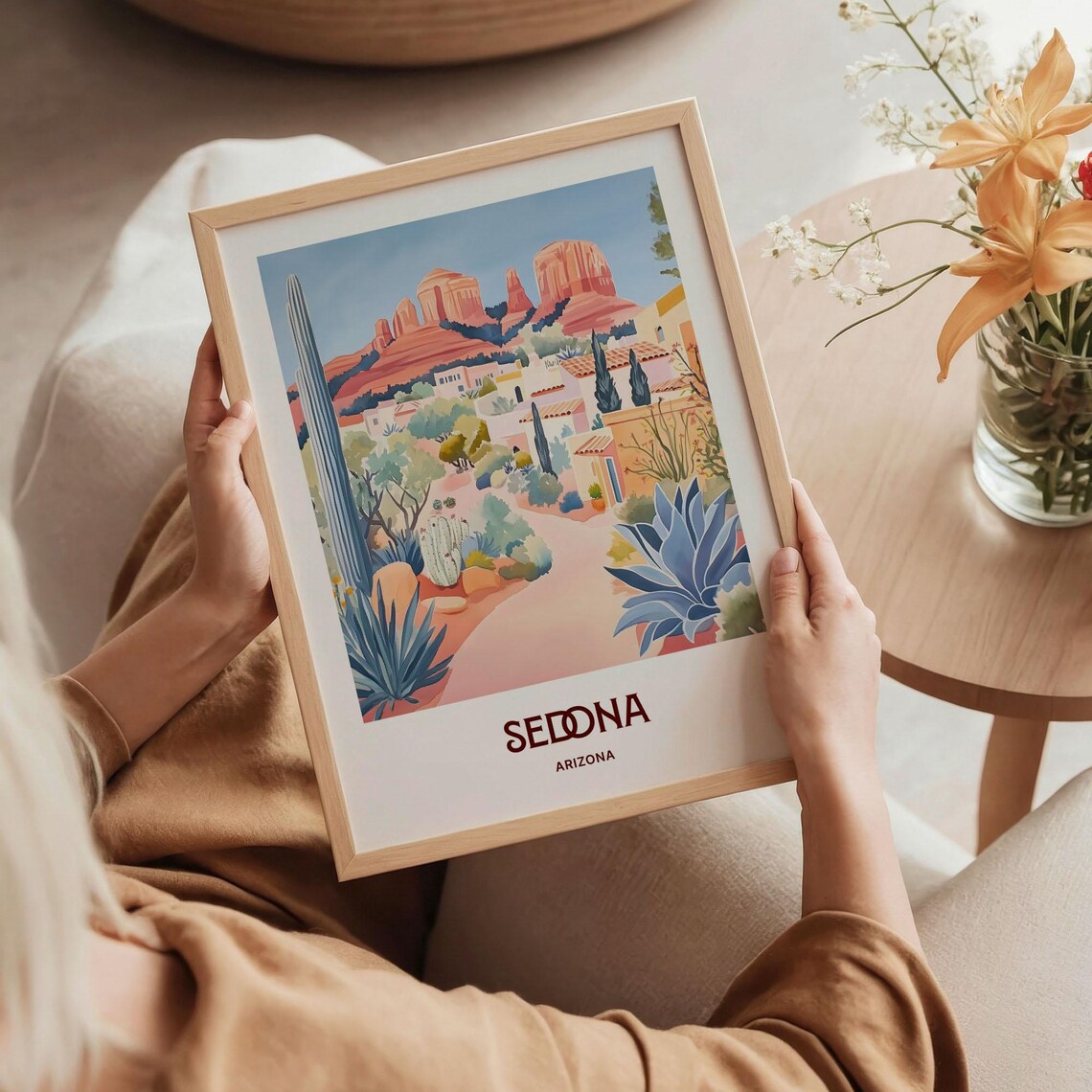 Sedona Arizona Pastel Red Rock Desert Town Landscape Art Poster - Image 5