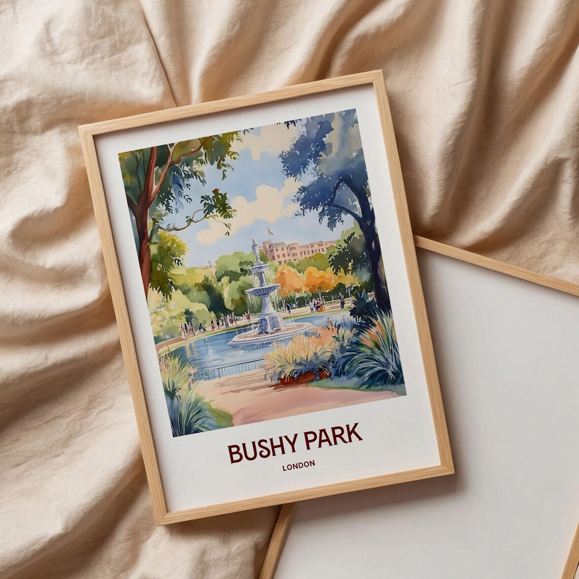 Bushy Park London Diana Fountain Pond Watercolor Garden Travel Poster - Image 3