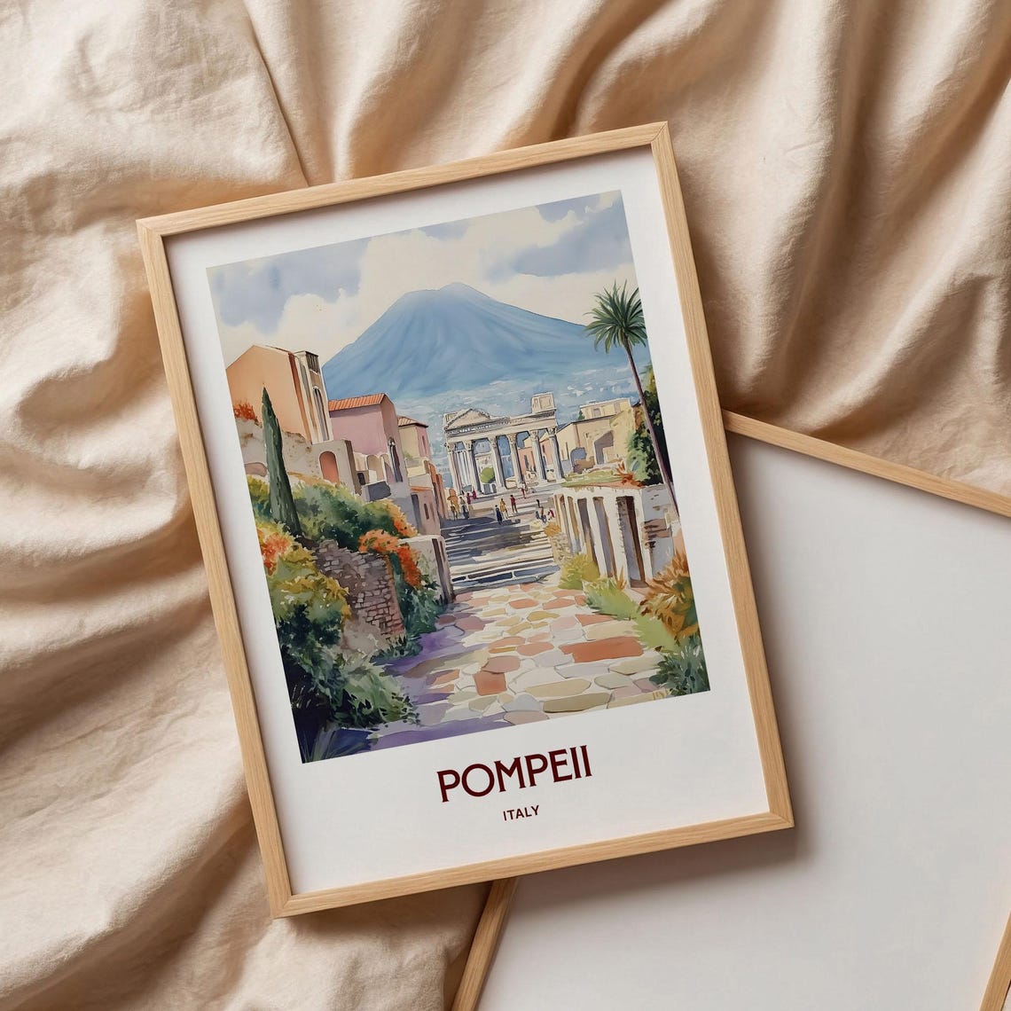 Pompeii Italy Vesuvius Ancient Ruins Watercolor Travel Poster - Image 3