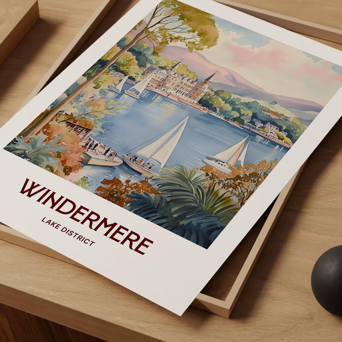 Windermere Lake District Sailboats Lake Watercolor Travel Poster - Image 2