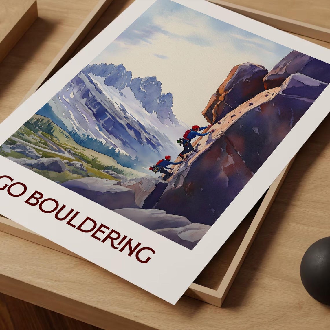 Go Bouldering Watercolor Rock Climbing Adventure Mountain Poster - Image 2