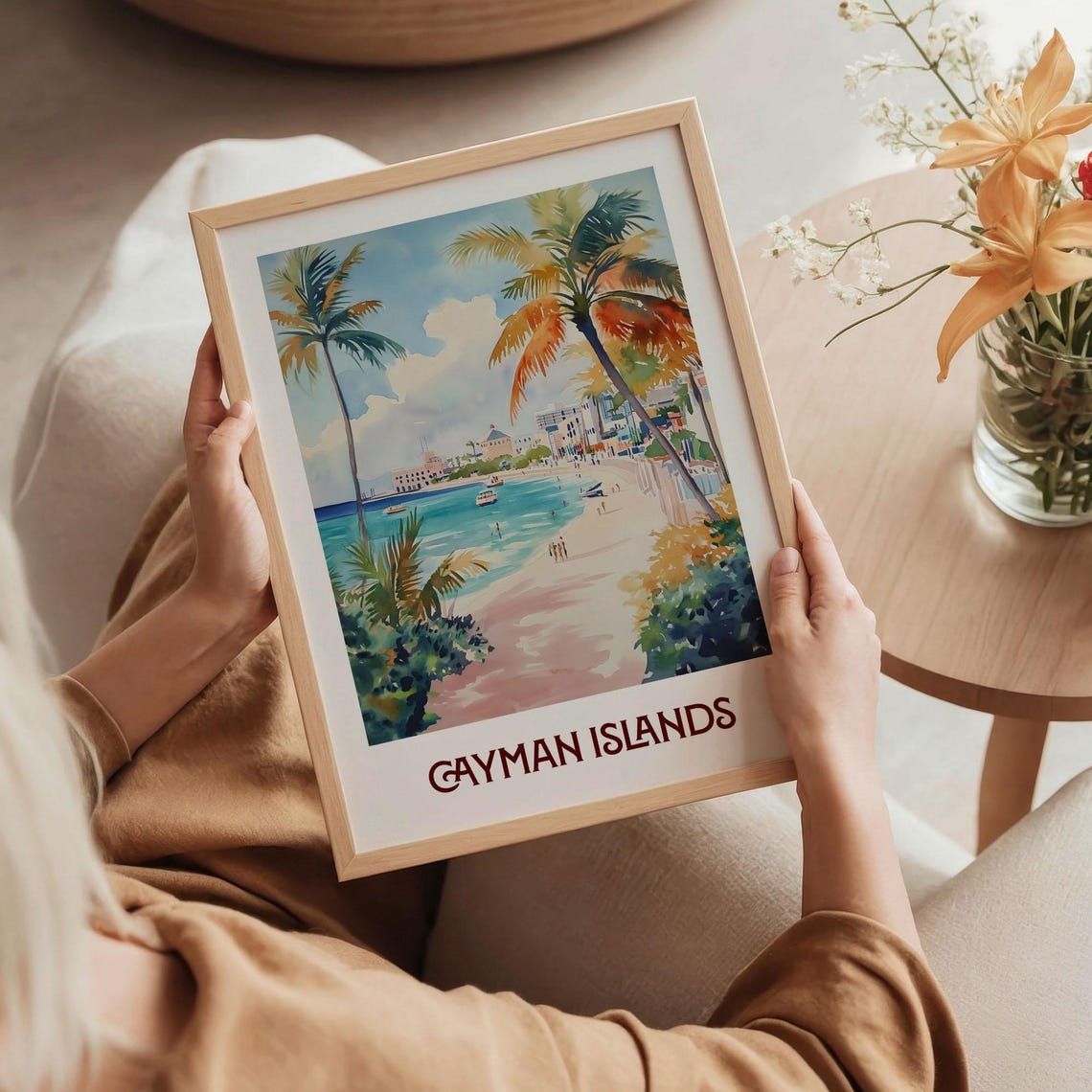Cayman Islands Turquoise Beach Palm Tree Watercolor Tropical Poster - Image 5